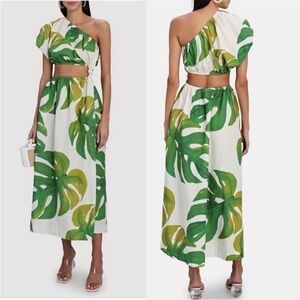 Farm Rio Monstera One Shoulder Midi Dress Small
